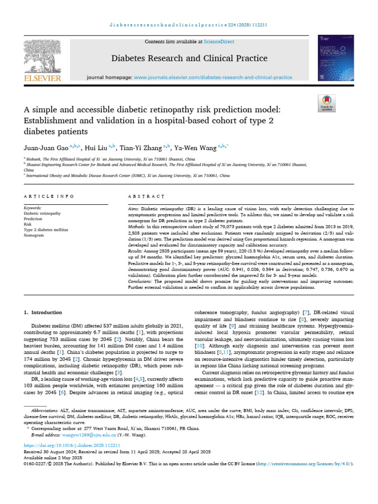 A Simple and Accessible Diabetic Retinopathy Risk | PDF | Alanine ...