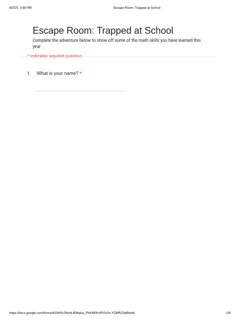Escape Room - Trapped at School - Google Forms | PDF
