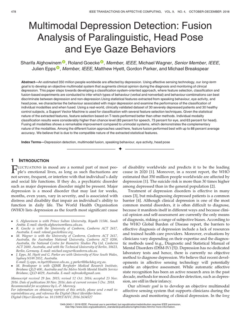 Multimodal Depression Detection Fusion Analysis of Paralinguistic Head ...