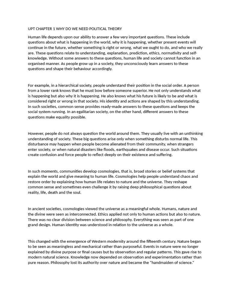 Upt Chapter 1 Why Do We Need Political Theory | PDF | Political ...