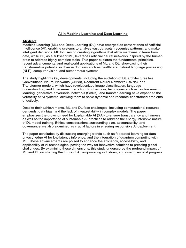 AI in Machine Learning and Deep Learning | PDF