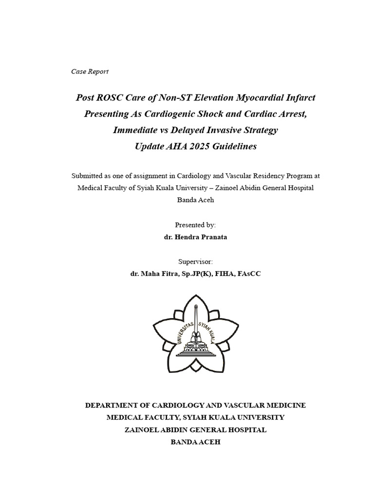 Case Report Post ROSC Care NSTEMI | PDF | Cardiac Arrest | Myocardial ...