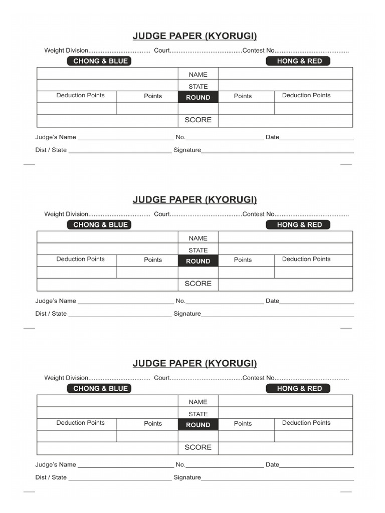 Judge Paper (Kyorugi) Taekwondo | PDF