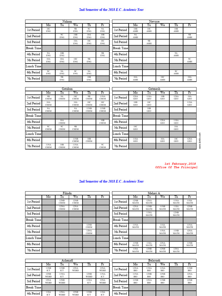 3rd Quarter 1st Weekly Class Schedule (Teacher) | PDF