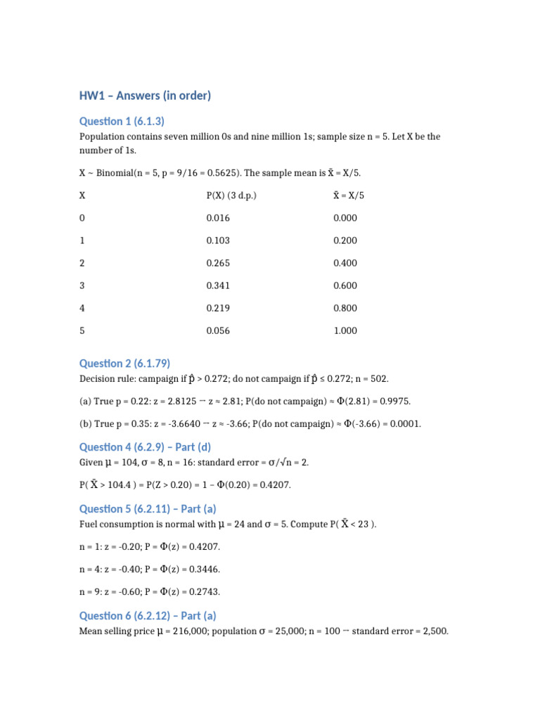 HW1 Answers in Order | PDF