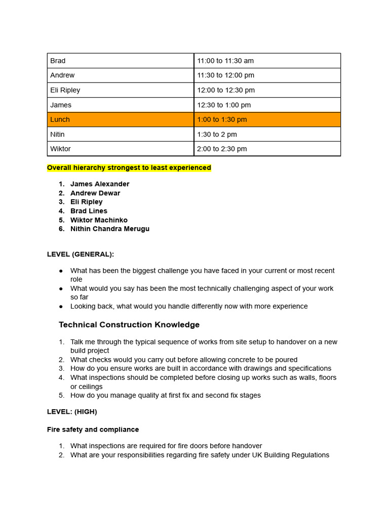 Interview Schedule & Questions | PDF | Building Engineering | Civil ...