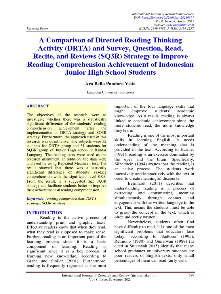 A Comparison of Directed Reading Thinkin | PDF | Reading Comprehension ...