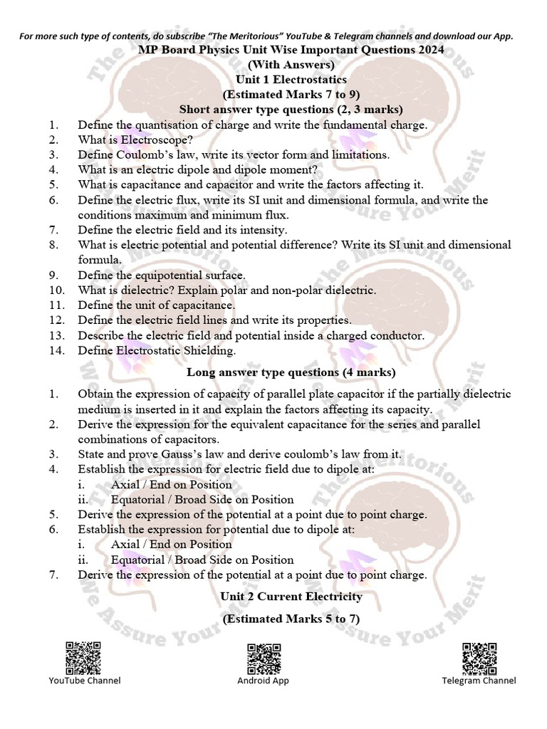 Physics Imp Questions 2026 No Heading | PDF | Inductance | Magnetic Field