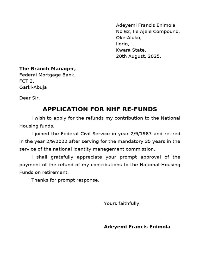 Application for Nhf Re-funds | PDF