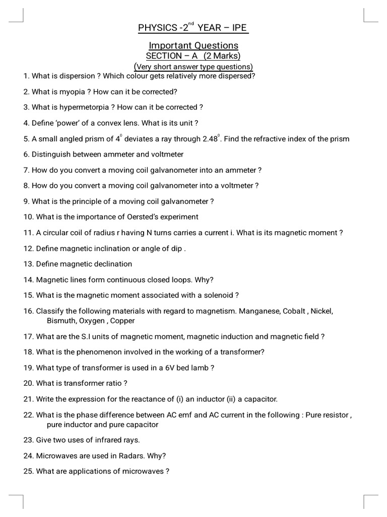Physics - Ipe - 2nd Year Imp | PDF | Sound | Inductor
