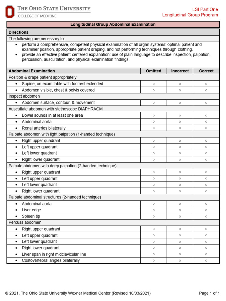 Abdominal Examination Checklist (2021) | PDF | Medical Specialties ...