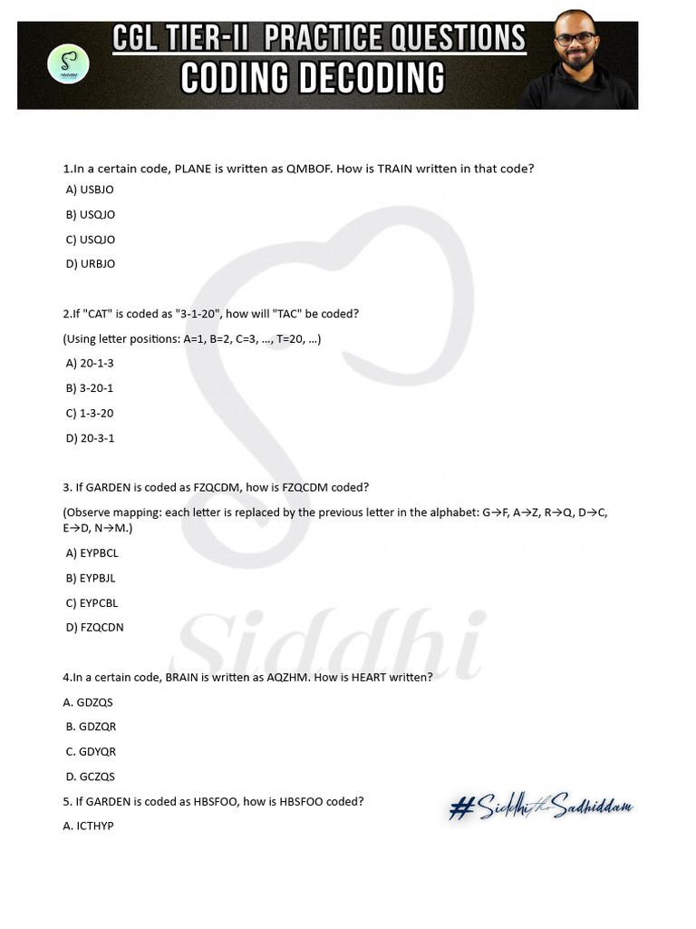 Coding Decoding Sheet 5 - 74554240 - 2026 - 02 - 06 - 20 - 07 | PDF ...