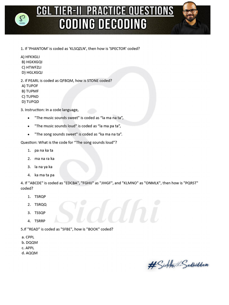 Coding Decoding Sheet 7 - 74554242 - 2026 - 02 - 06 - 20 - 07 | PDF
