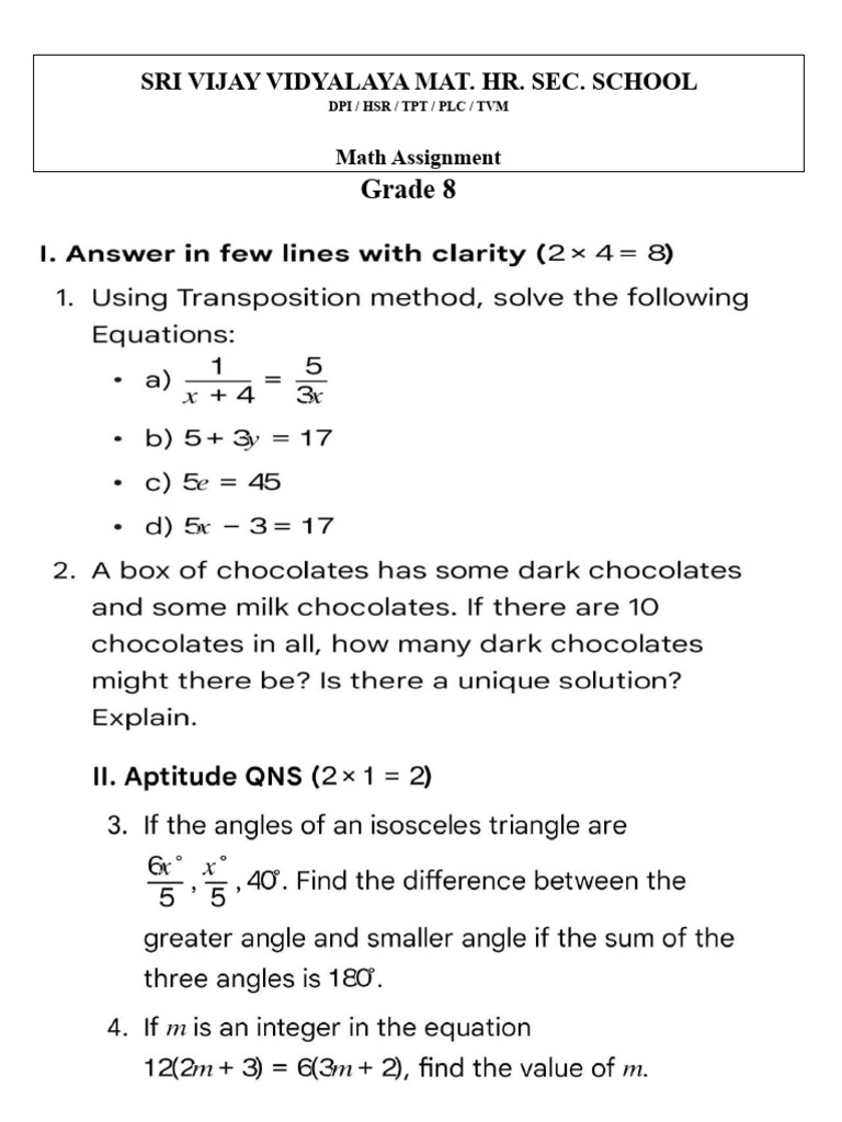 Class 8 Math Assignment-2 | PDF