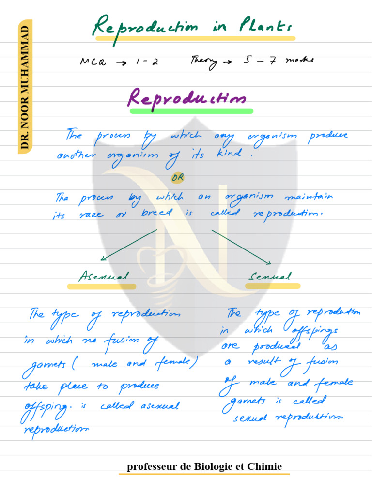 Reproduction in Plants Notes by DR NOOR | PDF | Seed | Pollination