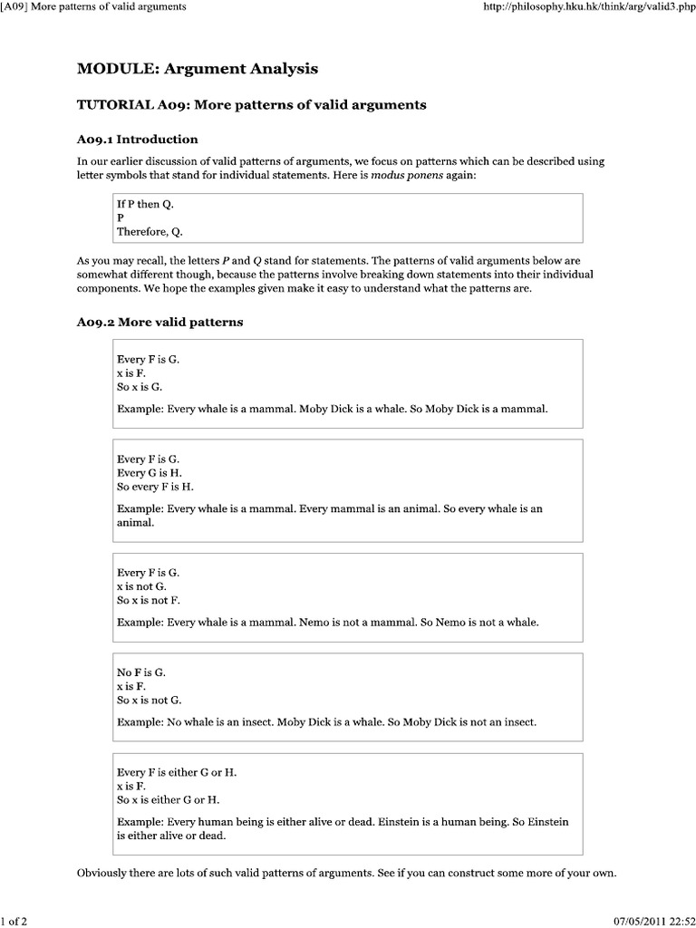 (A09) More Patterns of Valid Arguments | PDF