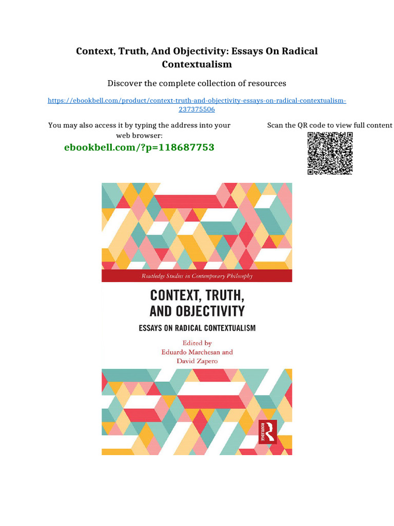 Context, Truth, and Objectivity: Essays On Radical Contextualism Kindle ...