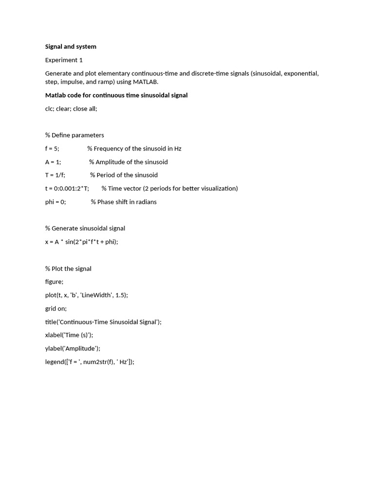 Signal and System Lab Exp1 | PDF | Discrete Time And Continuous Time ...