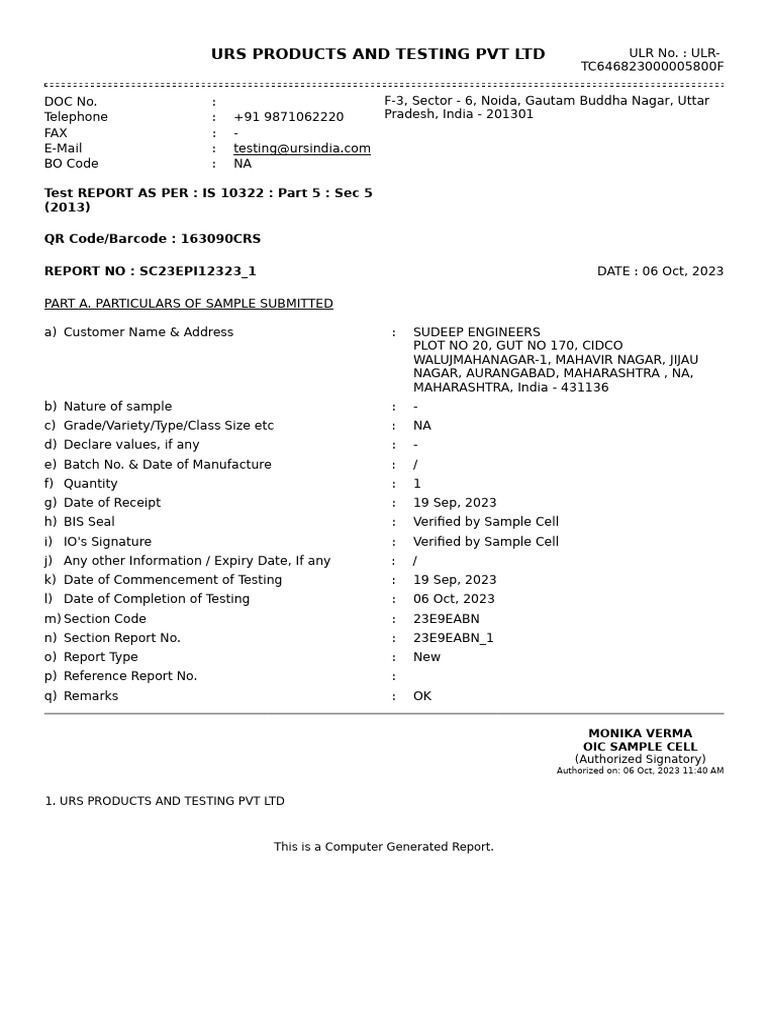 Test Report-Sudeep Flood Light | PDF | Electricity