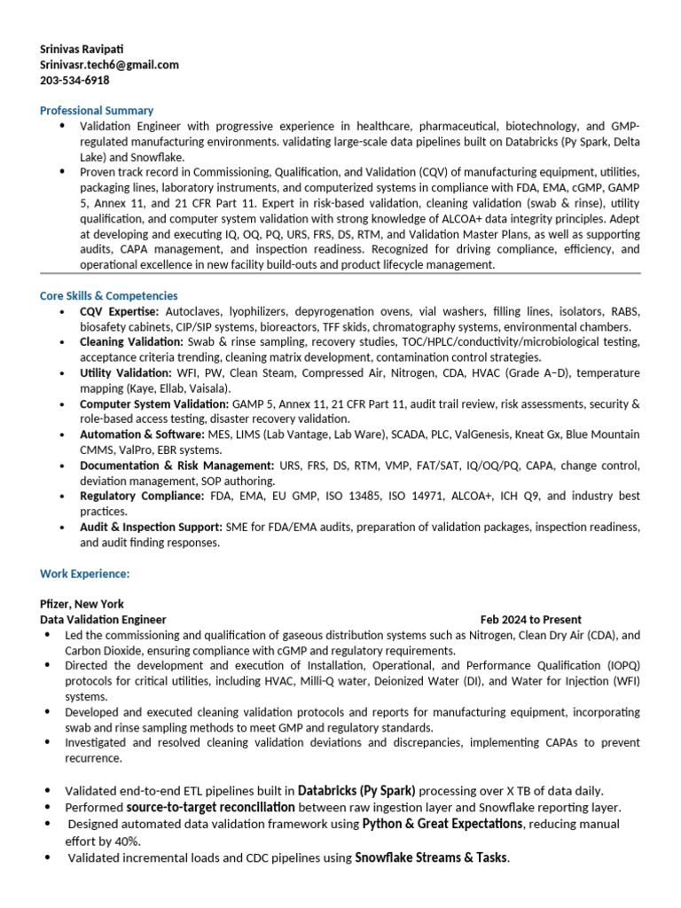 Srinivas Ravipati - Data Validation Engineer2409 | PDF | Software ...