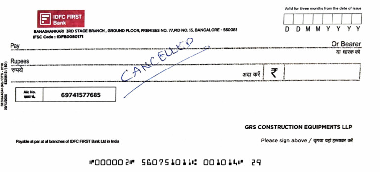 Grs Idfc Cancelled Cheque | PDF