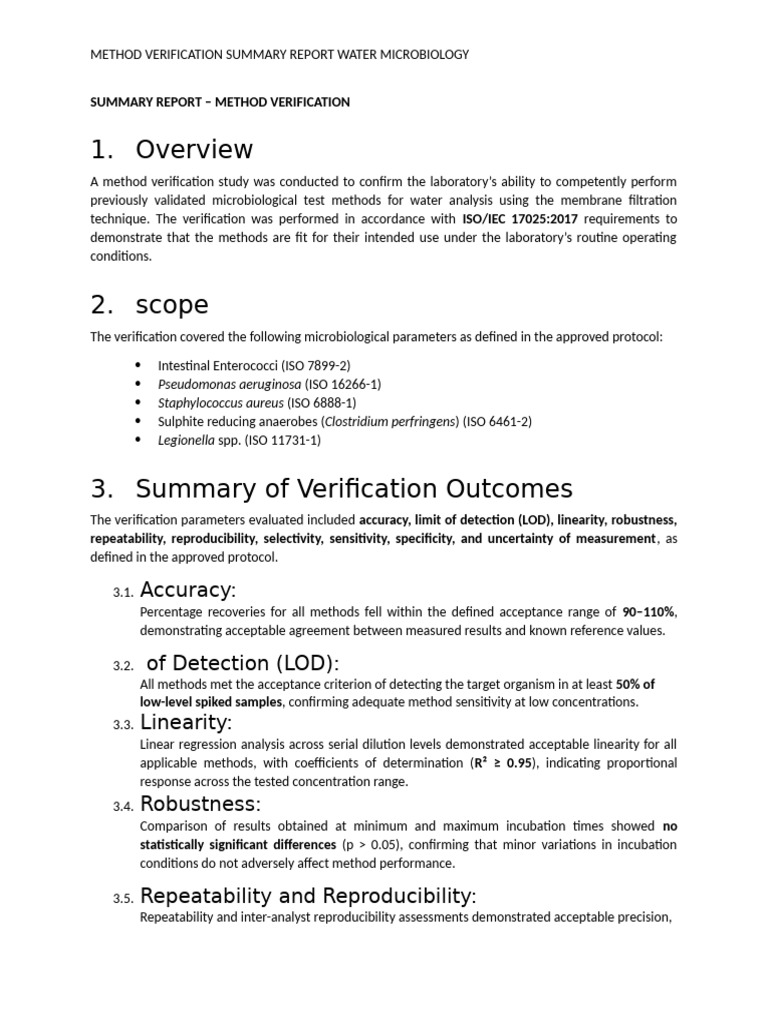 Water Microbiology Method Verification Report | PDF | Verification And ...