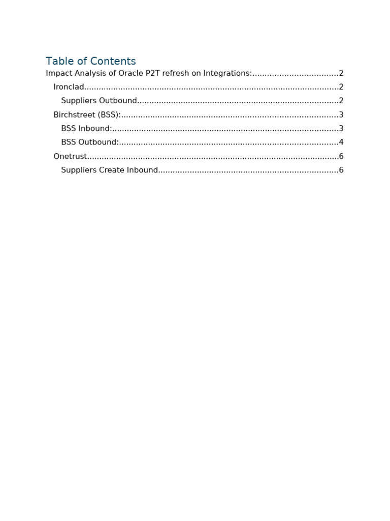 Impact Analysis for P2T Refresh on Integrations | PDF | Computing