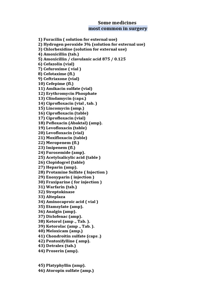 Some Medicines On Surgery - 1 | PDF | Saline (Medicine) | Injection ...