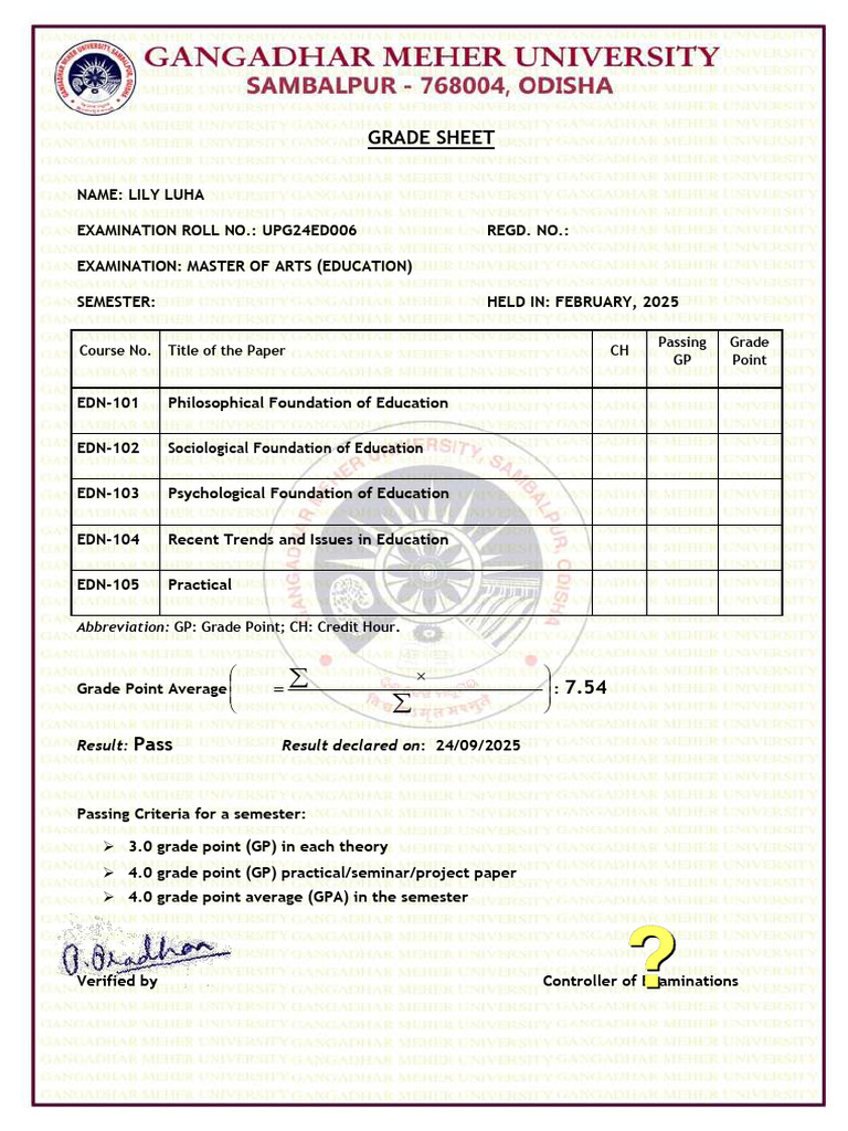 Marksheet Ug III& Pg i Jan 2025 Pg Sem i Feb 2025-239 Signed | PDF ...
