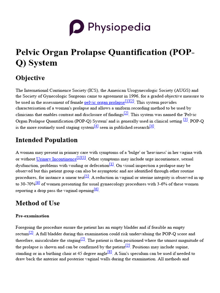 Pelvic Organ Prolapse Quantification (POP-Q) System - Physiopedia | PDF ...