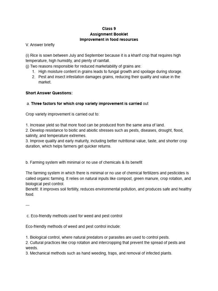 Assignment Booklet Improvement in Food Resources | PDF | Soil | Crop ...