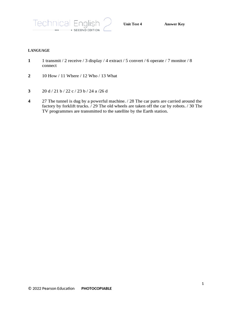 Unit Test 4 Answer Key | PDF