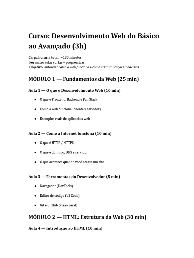 Curso Desenvolvimento Web 3h | PDF | Rede mundial de computadores ...