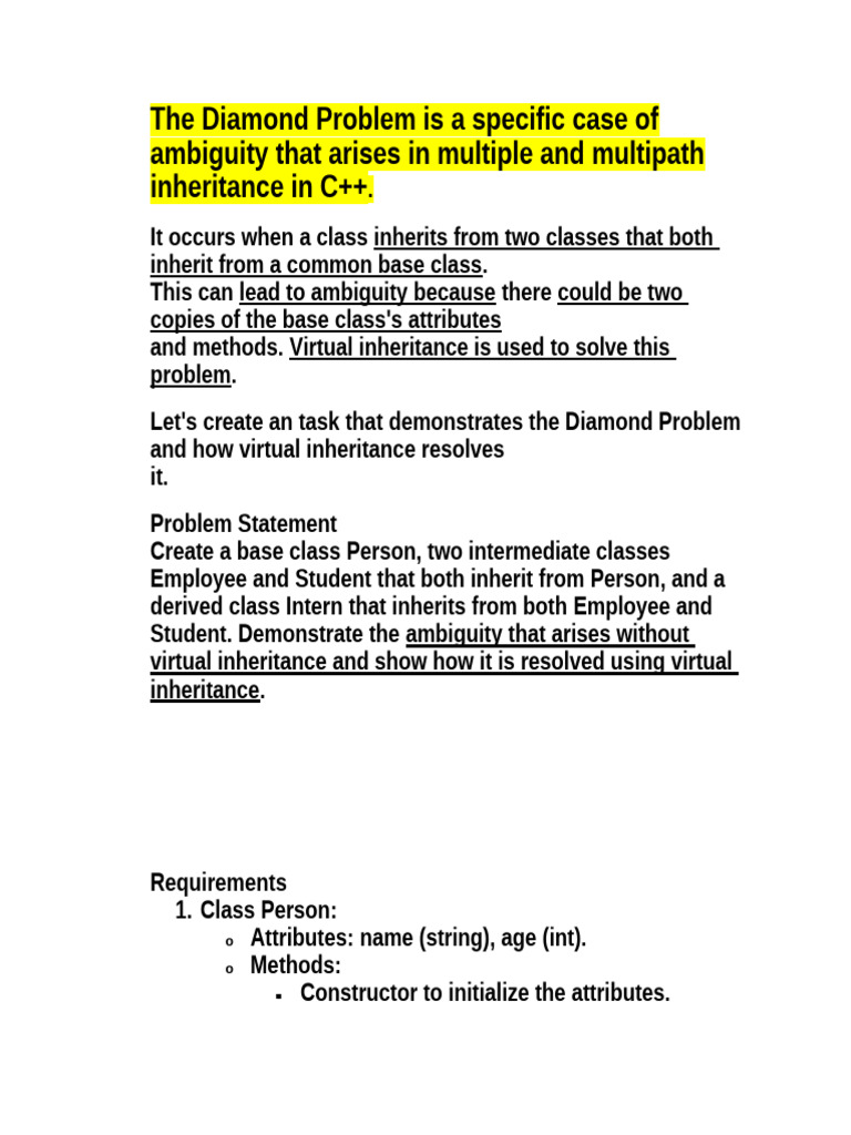 Task - The Diamond Problem is a Specific Case of Ambiguity That Arises ...