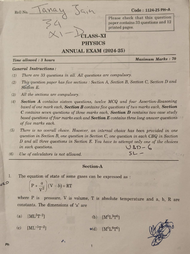 Physics Final Paper 2024-25 | PDF
