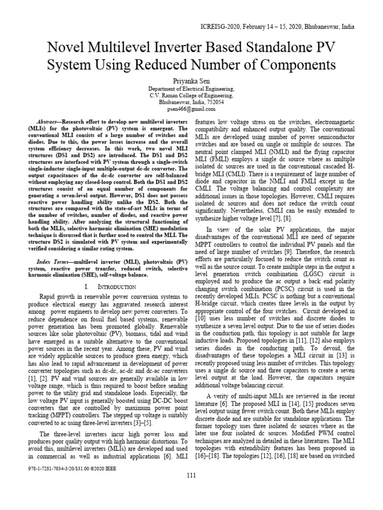 Novel Multilevel Inverter Based Standalone PV | PDF | Power Inverter ...