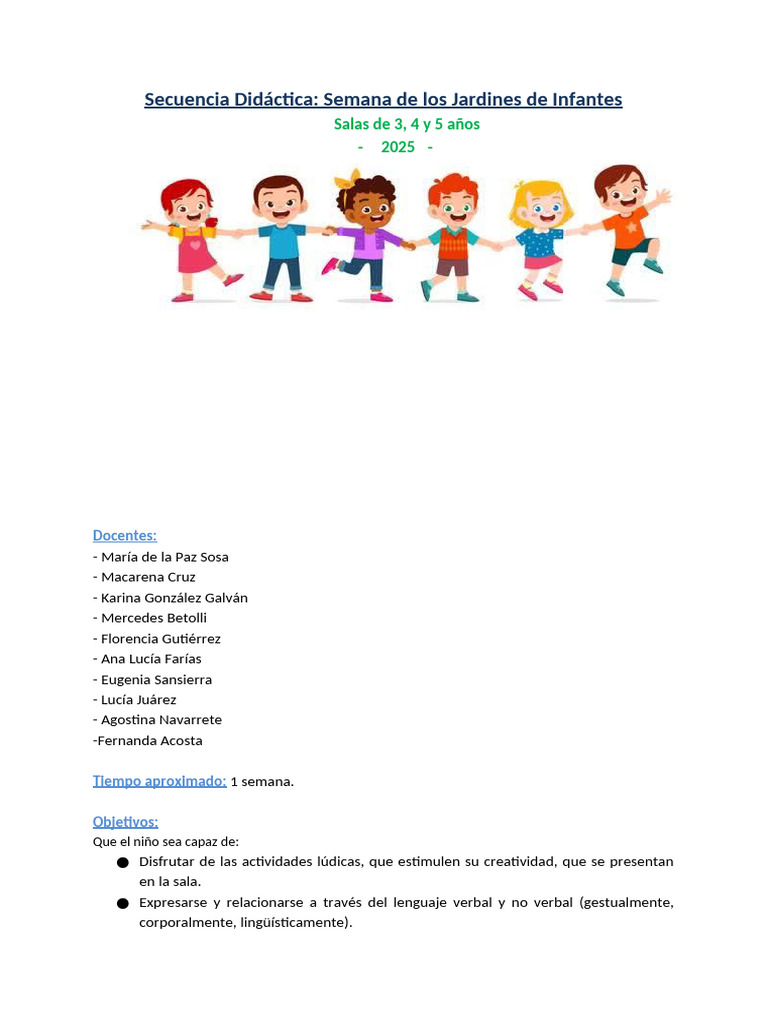 Semana de Los Jardines de Infantes 2025 | PDF | Educación de la primera ...