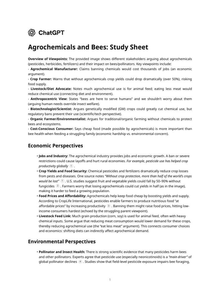 Agrochemicals and Bees - Study Sheet | PDF | Agriculture | Pesticide