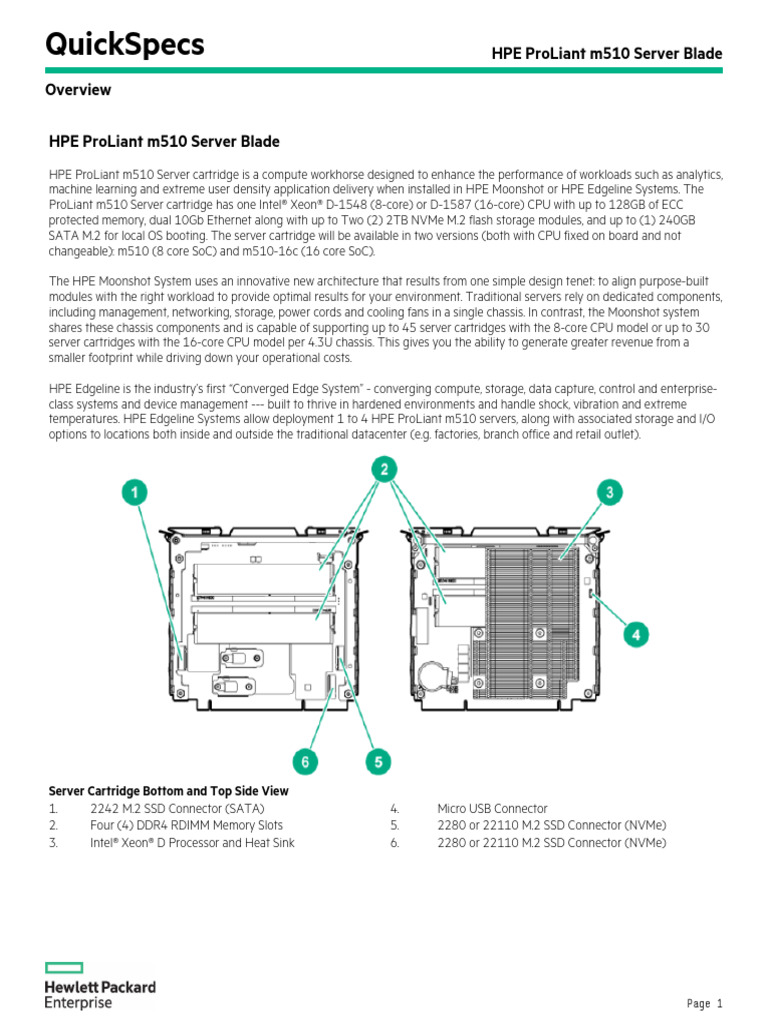 HPE ProLiant m510 Server Cartridge | PDF | Solid State Drive | Booting