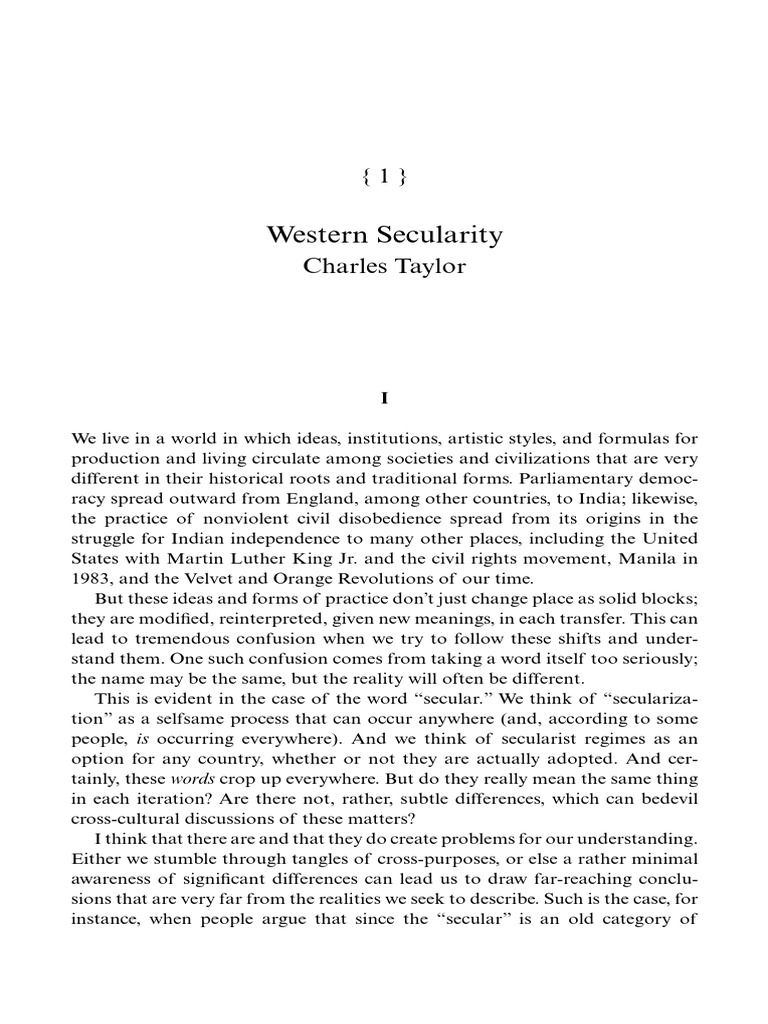 Charles Taylor - Western Secularity | PDF | Transcendence (Religion ...