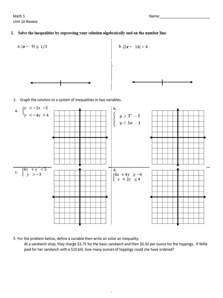 Worksheet for Inequalities | PDF | Inequality (Mathematics)