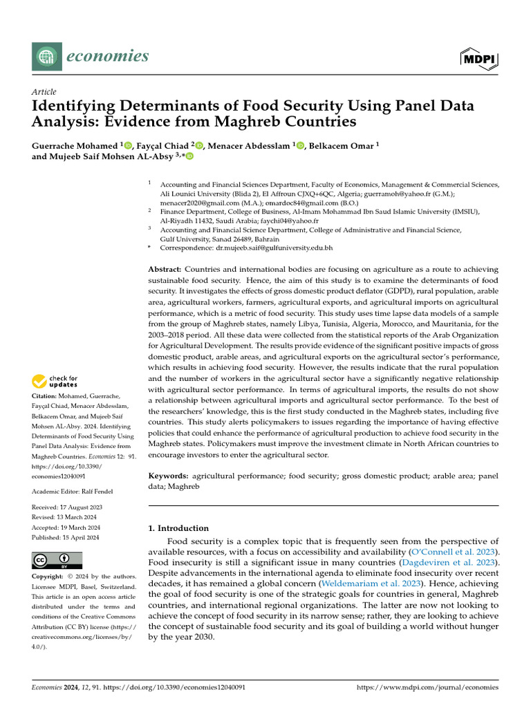 Identifying Determinants of Food Security Using Panel Data Analysis ...