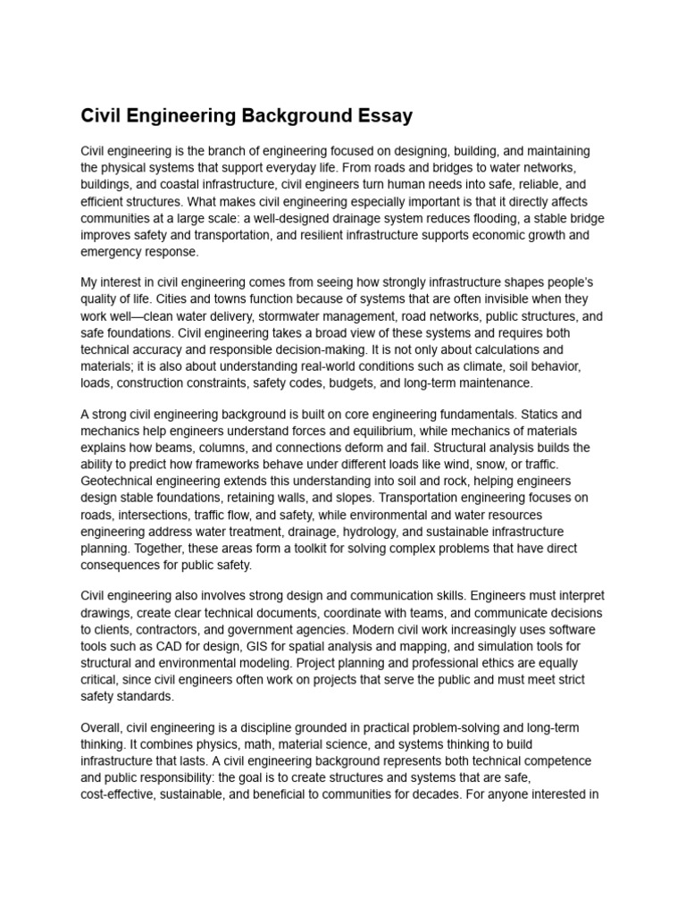 Civil Engineering Background Essay (1) | PDF | Civil Engineering ...