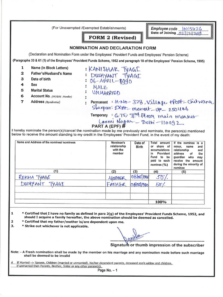 Form 2 Sample (Filled) | PDF