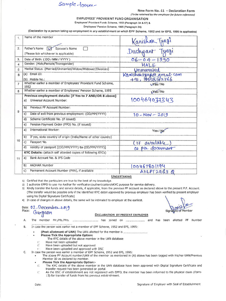 Form 11 Sample (Filled) | PDF