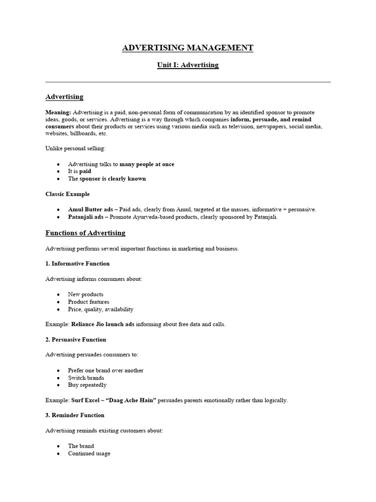 Adv MGT Notes 1 | PDF | Advertising | Brand