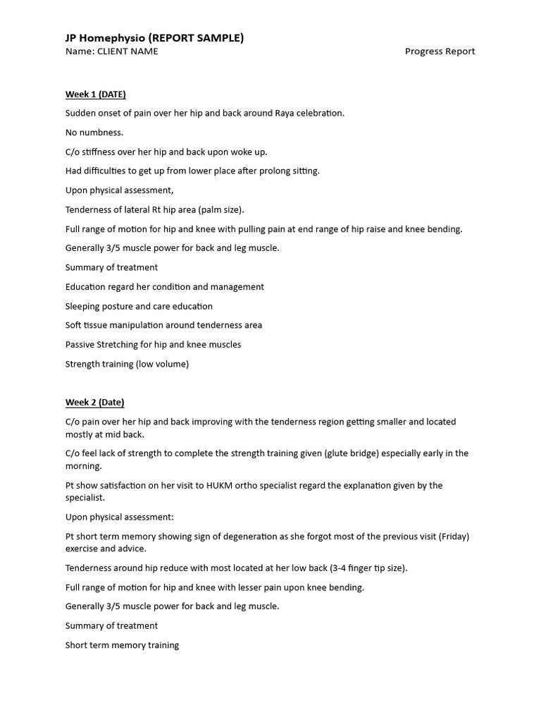 progress report sample | PDF | Physical Therapy | Hip