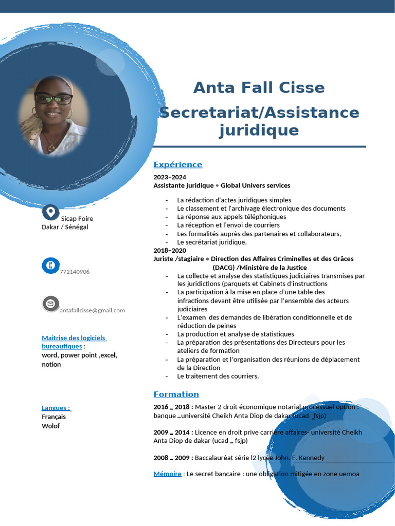 CV Anta Fall CISSE 2024 PDF-1 Copie 2 | PDF | Secrétaire