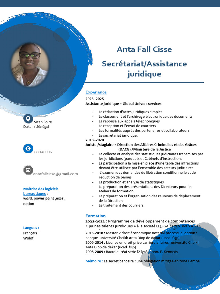 CV PDF Anta Fall Cisse 2025 | PDF | Secrétaire