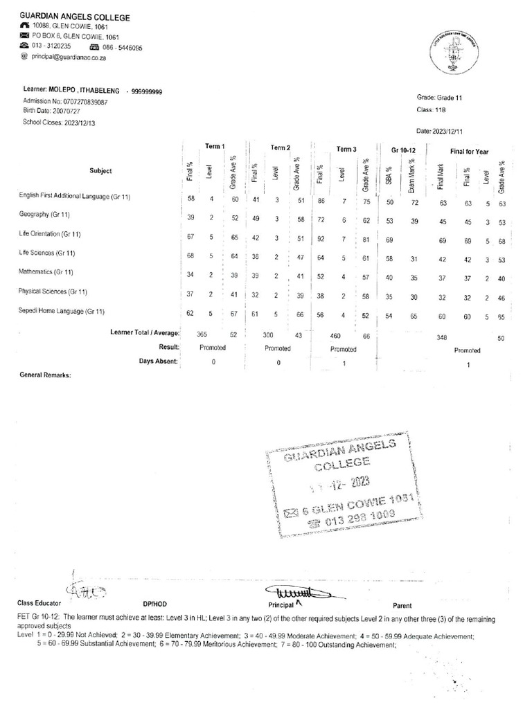 Grade 11 Report Card | PDF